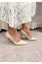 Women's Vita Beige Leather Thin Heels 9 cm Stiletto Beige - 4