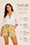 Yellow Khaki Leaf Patterned — Elastic Waist — Pockets — Summer Comfortable Women's Shorts — Suitable for Daily and Vacation Use - 3