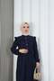 Ayrobin Belted Hijab Dress with Ruffles on the Shoulders and Front, Navy Blue Hnt7345 - 8