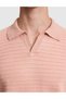 Salmon Slim Fit Linen Blend Lapel Collar Knitwear T-Shirt 50320799-Vr047 - 6