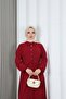 Half Pat Buttoned Waist Tie Ayrobin Dress Claret Red Hnt85451 - 6