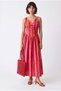 4944 Women's Striped V-Neck Detailed Long Dress Multi-Colored