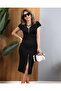Women's Short Sleeve Viscose Two Thread Midi Dress with Zippered Collar and Skirt - 6