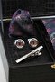 Black Men's Gift Box - Tie with Handkerchief, Cufflinks, Tie Clip Kmk242 - 2