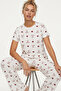 Ecru Burgundy Bow Patterned Crew Neck Soft Cotton Summer Ribbed Cotton Knitted Pajama Set 7995