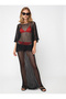 Women's Black Metallic Textured Openwork Beach Skirt Etk-19000442 - 4