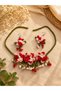 Authentic Marbled Daisy Patterned Natural Stone Necklace and Earring Set - 2