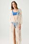 Front-Tie Long Beach Dress with Embroidery Detail Beige - 3