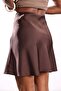 Brown Satin Mini Skirt - 5