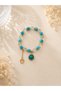 Turquoise Stone Look Angel Figured Women's Bracelet – Stylish Beaded Bracelet with Natural Stone Effect