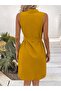 Women's Sleeveless V-Neck Buttoned Front Belted Waist Short Aerobin Dress - 3