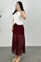 Women's Burgundy A-Line Half Lining Detailed Lace Maxi Skirt - 6