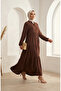 Aerobin Fabric Buttoned Layered Hijab Dress 4124-02 Brown - 2