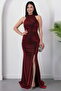 Halter Neckline Stoned Slit Dress Drp1013 - 4