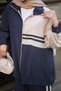 Women's Double Color Stripe Detail Double Pockets Elastic Waist Parachute Suit Navy Blue - 5