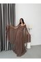Brown Pleated Strapless Evening Dress with Sleeve Detail - 4