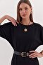 Batwing sleeve belted dress - black - 2