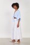Women's belted pleated long cotton skirt - white - 3