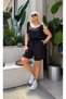 Women's Plus Size V-Neck Shoulder Bow Detail Woven Sofia Linen Blouse Shorts Set 28003 - 6