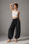 Women's Black Modal Fabric Flowy Shalwar Trousers - 2