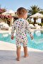 Flamingo Patterned Long Sleeve Baby Girl Zippered Jumpsuit Swimsuit - 4