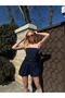 Women's Navy Blue Strapless Mini Dress with Lining Shorts Yel0149