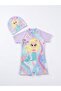 Girl's Lilac Color Mermaid Patterned Short Sleeve Boned Protective Swimsuit - 2
