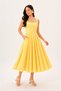 Yellow Gingham Pocket Detailed Square Neck Cotton A-Line Midi Dress - 2