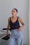 Navy Blue Strappy Sequined Knitwear Blouse - 2