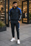 Men'S, Navy Blue, Diving Fabric, Stripe Detailed, Hooded Tracksuit Set