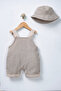 Baby Boy Hat and Salopet Set Striped Cotton Linen Teddy Bear Pocket 2-Piece Set 6-24 Months - 6