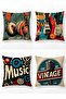 Retro Music Patterned 4-Piece Throw Pillow Cover Set - 3