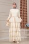 Layered Lace Elisa Hijab Dress-Beige - 5