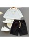 Nurse Collar Knitwear T-Shirt + Raw Linen Shorts 2-Piece Combination