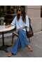 Women's Modal Textured Crew Neck Loose Oversize Summer T-Shirt with Side Slits - 2