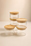 Nunez - Mini Bamboo Vacuum Lid 6-Piece Multi-Purpose Borosilicate Snack Bowl Glass Bowl 200 ml
