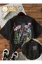 Unisex Flowers Printed Oversize Crew Neck T-Shirt