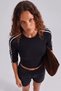 Black soft textured long sleeve women's bodysuit, women's stretch blouse, slimfit women's blouse - 3