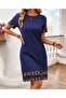 Women's short sleeve crew neck leopard stripe detail short modal dress - 2
