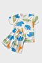 Boys Cotton White Safari Patterned Short Sleeve Summer Shorts Pajama Set - 2