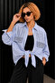 Blue and White Striped Sequin and Bead Embroidered Oversized Shirt - 3