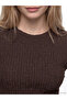 Brown Crew Neck Textured Blouse - 3
