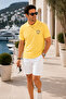 Men's Yellow Polo Collar Embroidered Pique T-Shirt - 3