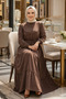 Women's Buttoned Lace Detailed Waist Tie Ayrobin Brown Dress - 5