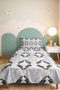 Gray Geometric Bohemian Single Pique Set - Anthracite Beige Striped 160X220 cm Seasonal Bedspread - 4