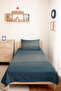 Modern Striped Blue Young Room Single Pique Set - Beige Quilted 160X220 cm Summer Bedspread - 4
