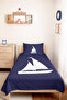 Navy Blue Sailing Marine Youth Room Single Pique Set-Minimal 160X220 cm Quilted Bedspread - 4