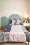 Pastel Patchwork Gray Girls' Pique Set-Lilac Pink Minimal Baby Room Bedspread-160X220 cm - 4