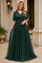 Women's Double Breasted Collar Short Sleeve Tulle Sleeve Lycra Stretchy Glitter Lined Long Khaki Evening Dress - 7
