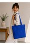 Women's Cobalt Blue Zippered Hand and Shoulder Bag Fabric Tote Bag a - 5